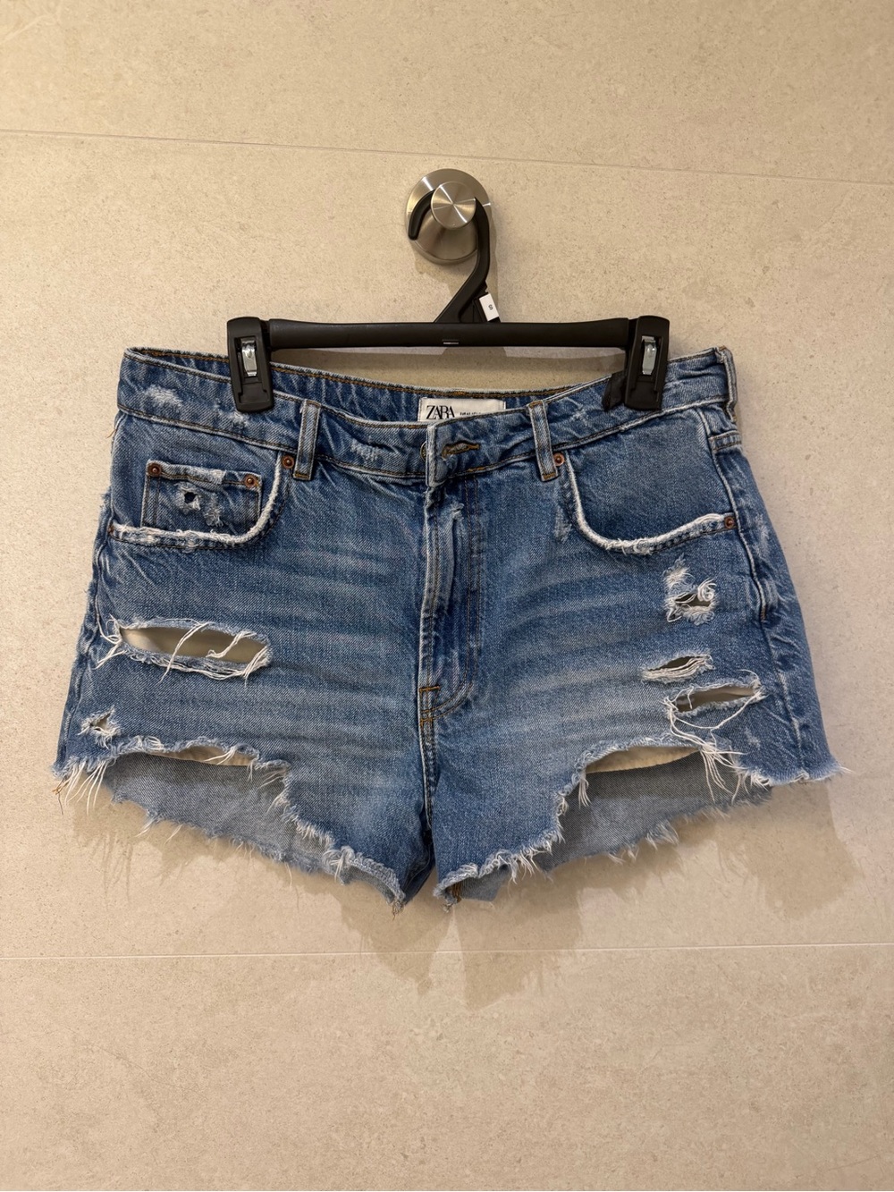 ZARA Light Blue Distressed Denim Cutoff Shorts